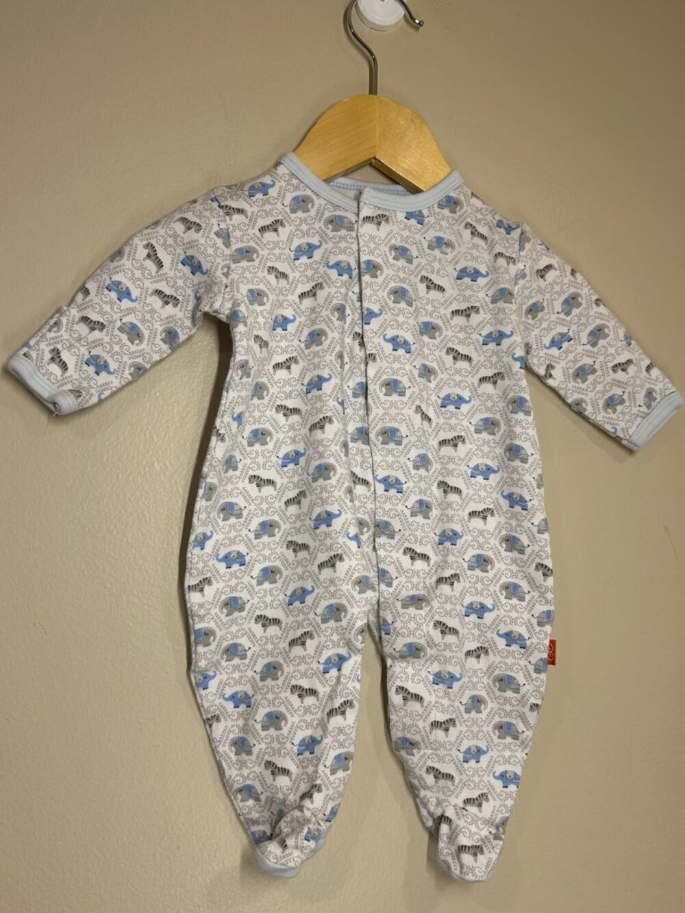 3M Magnetic Close Footed Cozy Baby Sleeper Grey Zebra Elephant Print